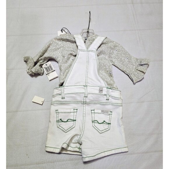 7 For All Mankind 2 Piece Denim Overalls And Flowered Top NWT 18M - Picture 5 of 10
